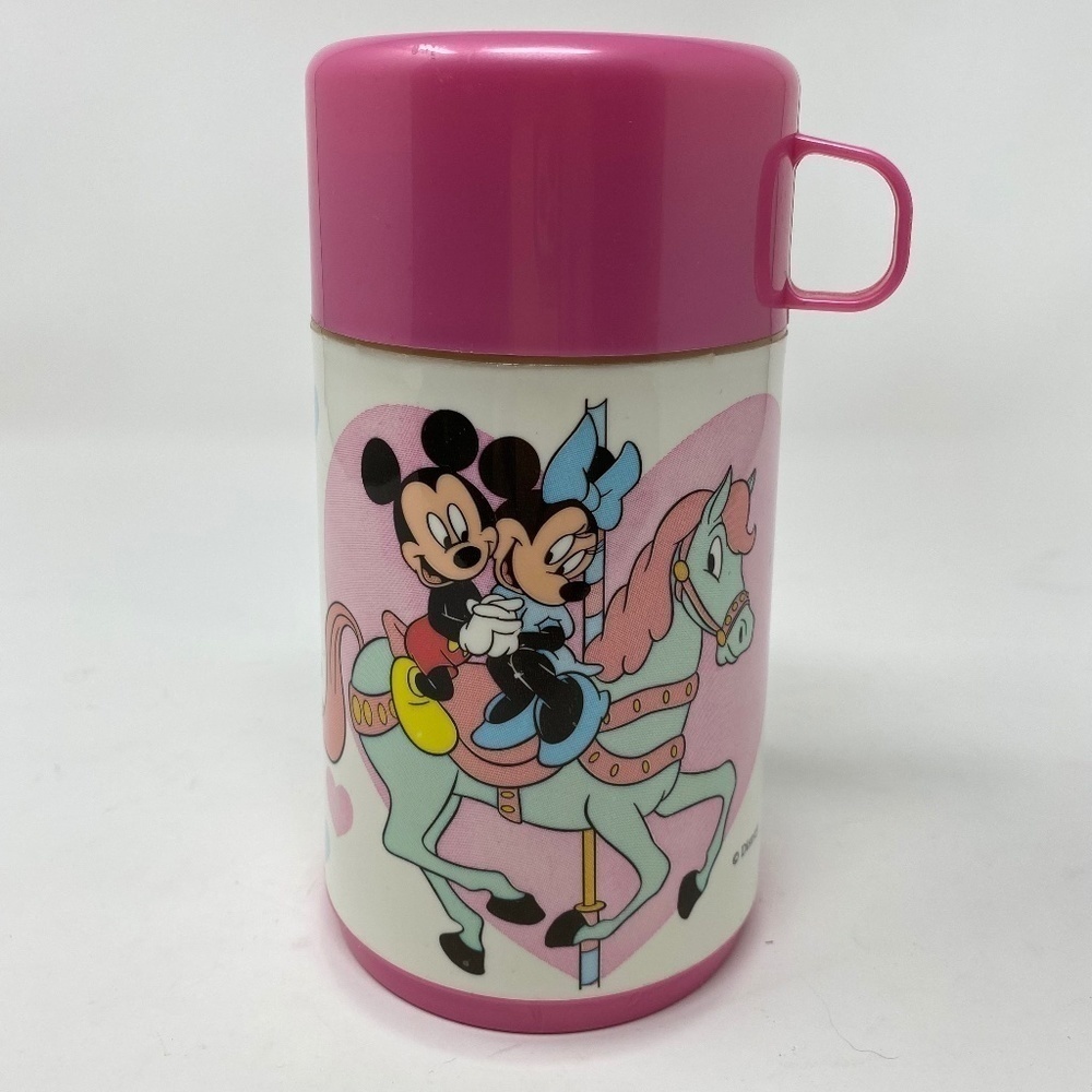 VTG Disney Thermos Mickey Minnie Mouse Pink Aladdin 1990’s Horse Carousel RARE